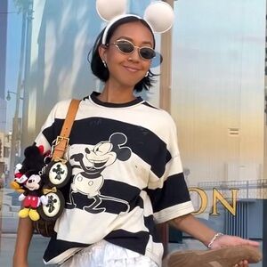 Disney Classic Mickey Mouse Black and Cream Stripe Tee